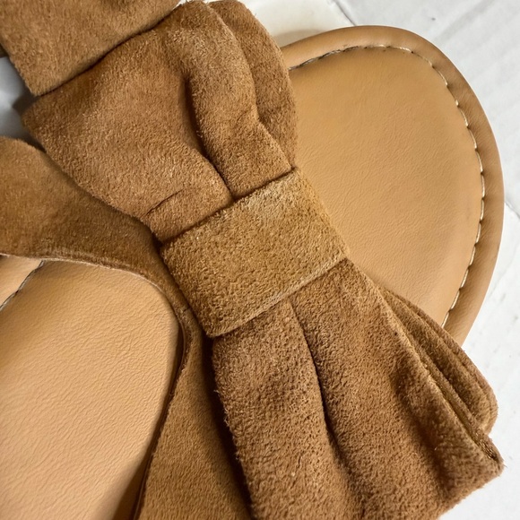UGG Fonda Suede Slide Sandals Bow Thick Straps Chestnut 7.5 Brown - Picture 6 of 10